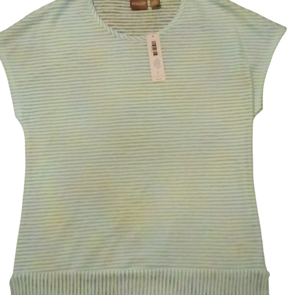 Chico's -NWT Shadow Striped Sleeveless Tunic Top, Lined Inside Front, White/Aqua - Picture 5 of 14